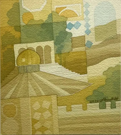 A close view of the Dome of the Rock showing part of the walls