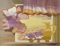 Small violets decorating a window