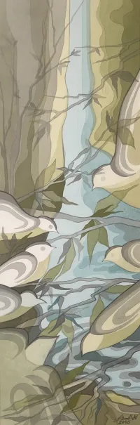 Birds around flowing water