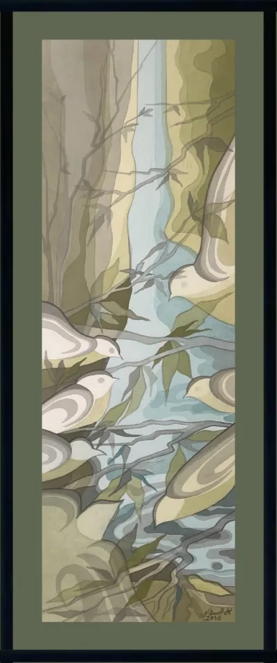 Birds around flowing water