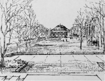 Sketches of urban views of University of Illinois at Urbana Champaign campus & the city of Philadelphia