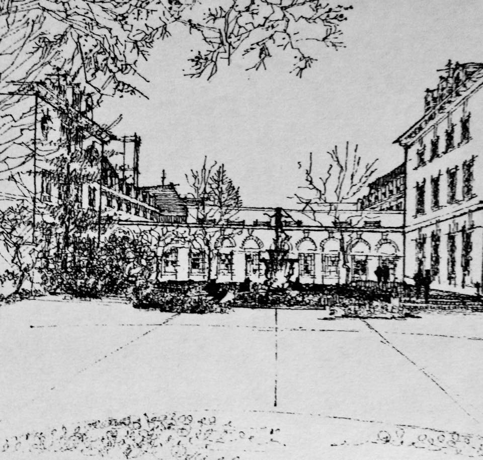 Ink sketches of urban views of University of Illinios at Urbana Champaign campus